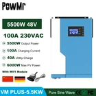 PowMr 5.5KW Гибридный солнечный инвертор решеточный Инвертор 48В Встроенный со слежением за максимальной точкой мощности, 100A 240 В немодулированная Синусоидальная волна инвертирующий усилитель Поддержка WI-FI Moudel