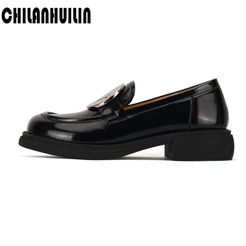

loafers thick-soled genuine leather spring summer women's leather shoes high-quality casual smiley decoration women shoes pumps