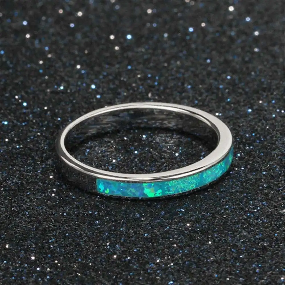 

Popular Ocean Blue Fire Opal Couples Rings Plated Lovers Ring Minimalist Simple Fashion Jewelry s Women Men