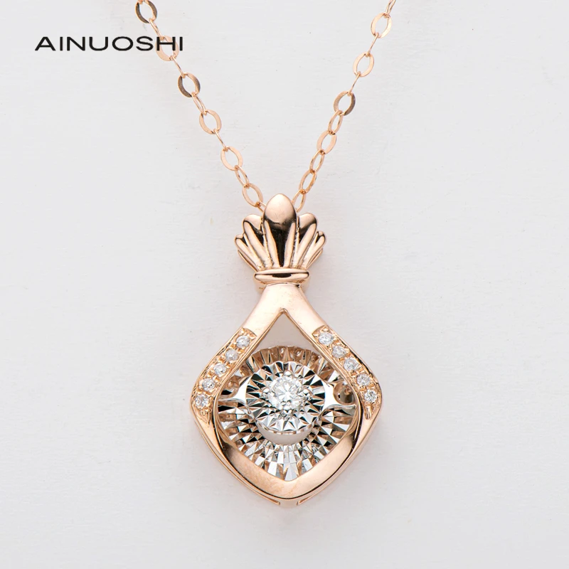 

AINUOSHI 18K Rose Gold 0.06ct Real Diamond Dancing Lovely Corolla Vintage Pendant Necklace for Women Unique Charm Jewelry 18''