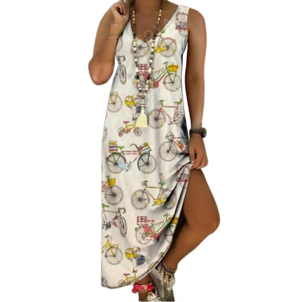 

Платье женское клетчатое с V-образным вырезом, свободное пляжное в богемном стиле, без рукавов, с принтом дерева и гор, уличная одежда для отд...