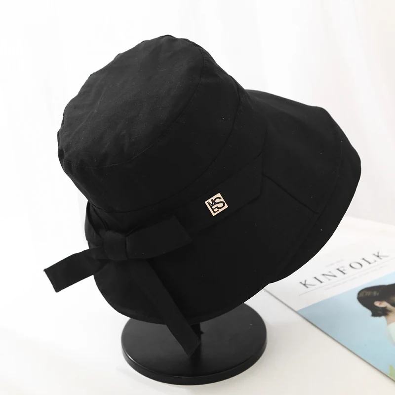 

2021 Summer Black Bow Bucket Hat Women Fashion Korea Bob Cotton gorro pescador mujer Sun Hats Fishing Cap Chapeu Pescador