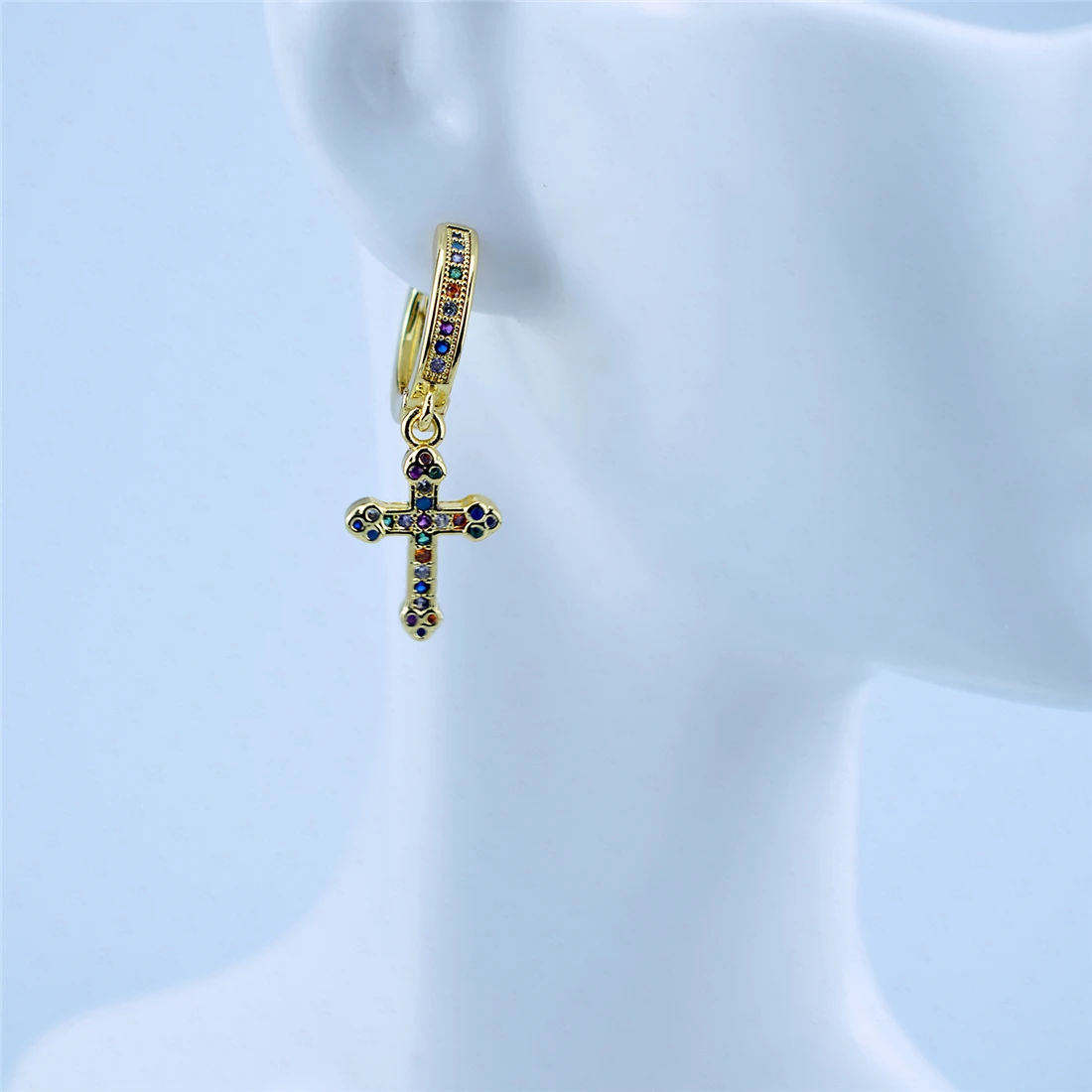 Серьги-капля с крестом из радужного кубического циркония AAA золотого цвета, модные ювелирные изделия для женщин оптом в панк-стиле.