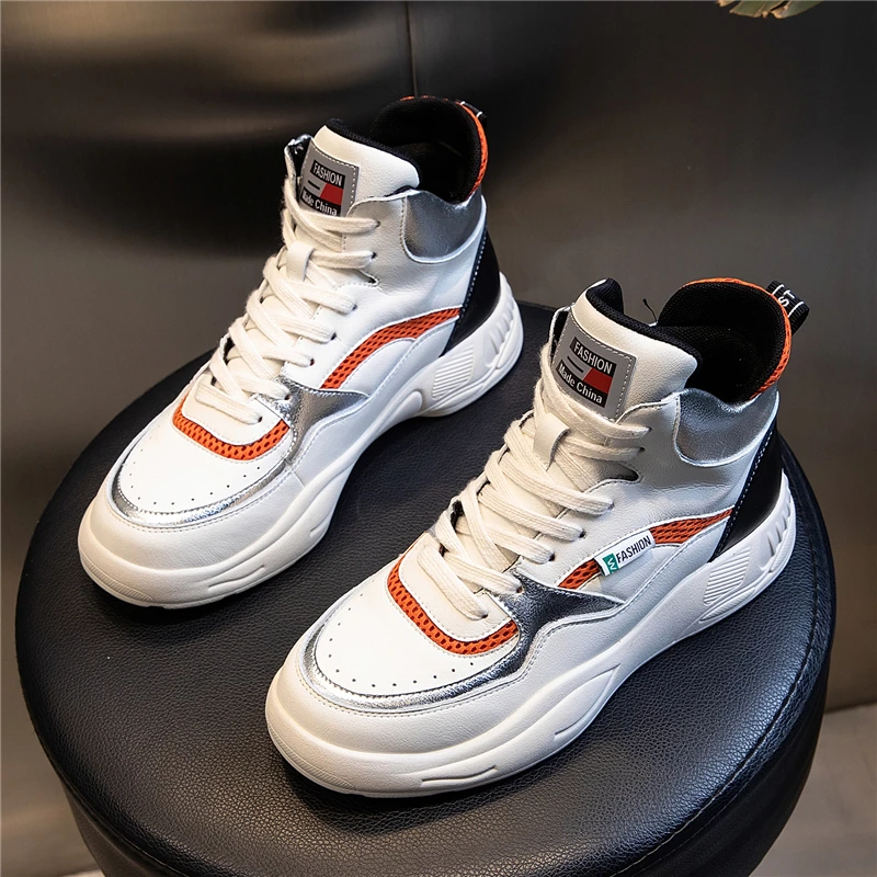 

Hjwsfdcai New Spring Fashion Women Sneakers Vulcanized Shoes Lace-Up Breathable Woman Thick-Soled Shoes Street Style Mujer Shoes