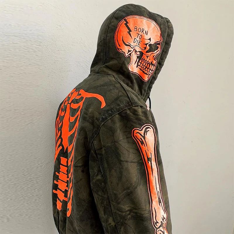 

Men Autumn Winter Long Sleeve Cardigan Zip-up Hooded Sweatshirt Casual Mens Streetwear 2021 New Fashion Skull Printing Hoodies