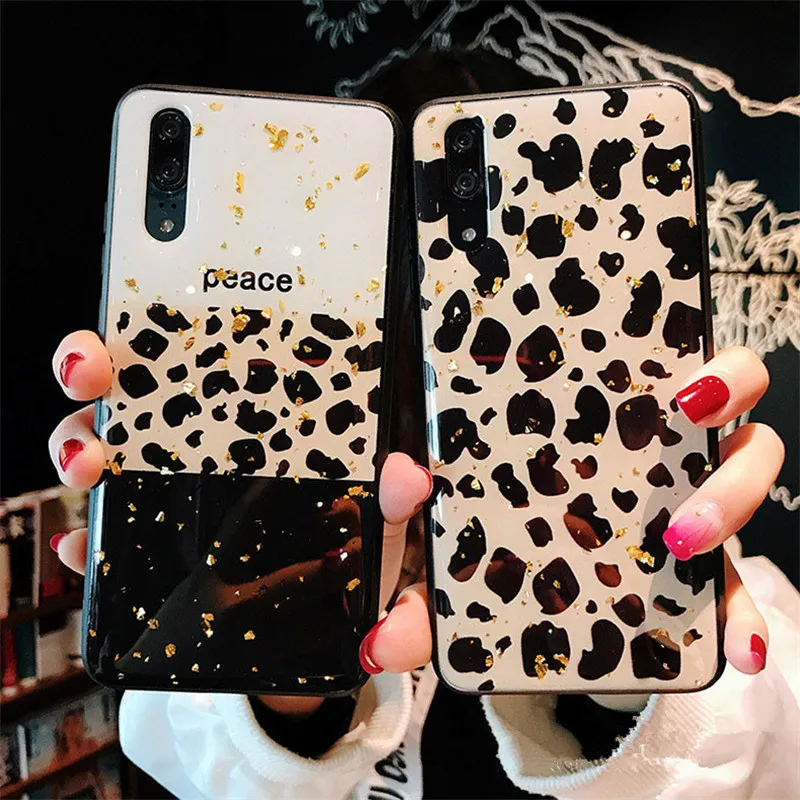 Чехол для Samsung Galaxy A50 Роскошный чехол из блестящей золотой фольги с леопардовым
