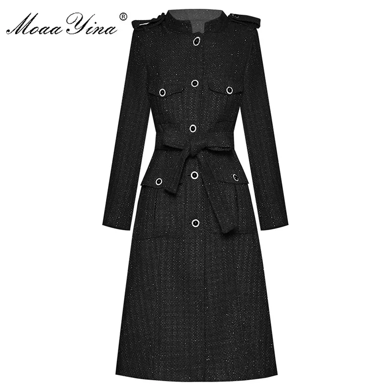 

Модная дизайнерская шерстяная ветровка MoaaYina, пальто, Осеннее женское однобортное пальто с длинным рукавом