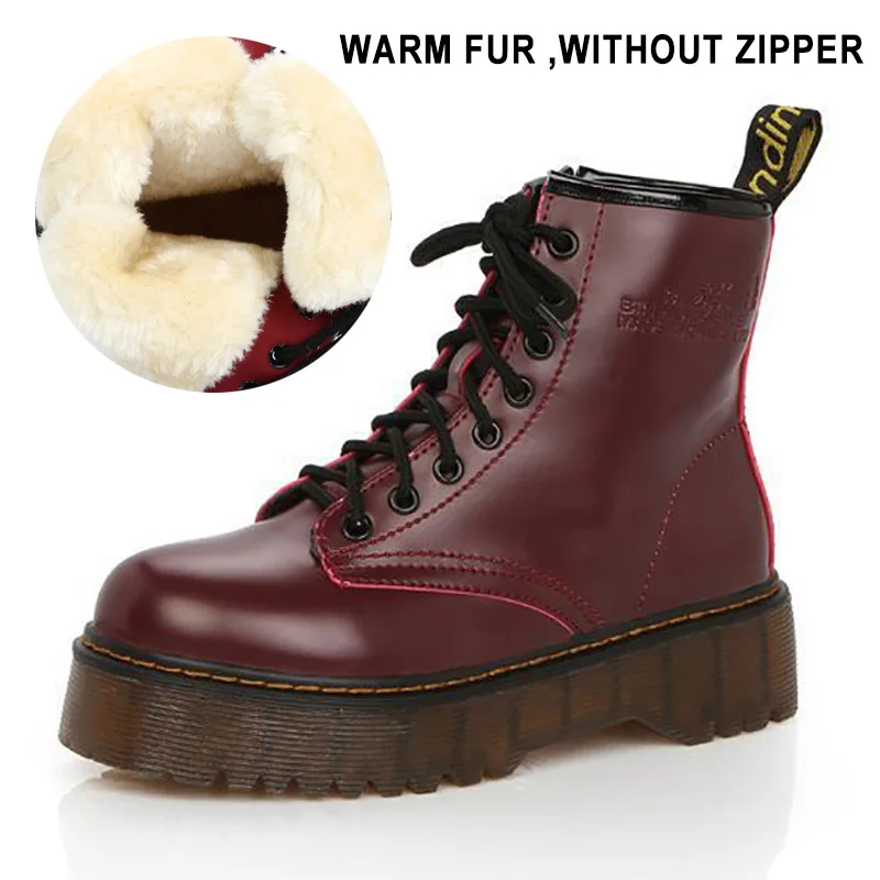 wine red fur LAKESHI/женские ботинки на толстой мягкой подошве; полусапожки в стиле панк; женская обувь из натуральной кожи; женские осенние ботильоны на толстом каблуке; женские ботинки - Цвет: wine red fur
