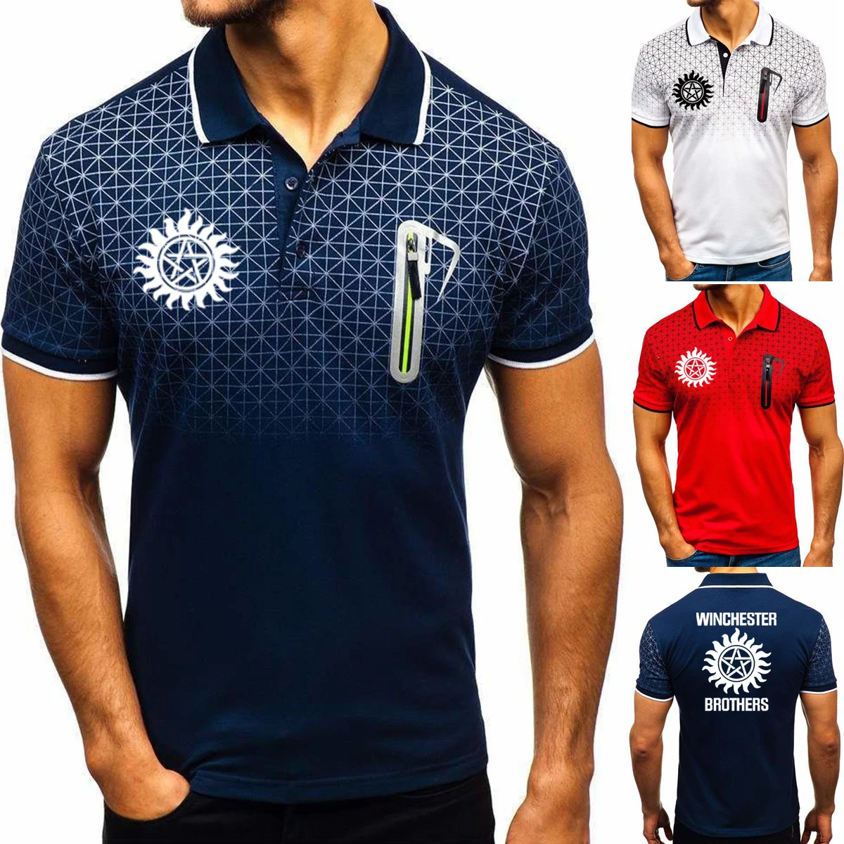 

Casual Trend 2022 Mens tops Winchester Brothers Printing Gradient short sleeve High Quality Cotton Mens polo shirt