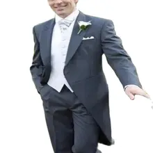 Costume de smoking gris à revers pour hommes, gilet blanc à bouton unique, à la mode, nouveau Style, tenue de bal de mariage, 3 pièces  (4)