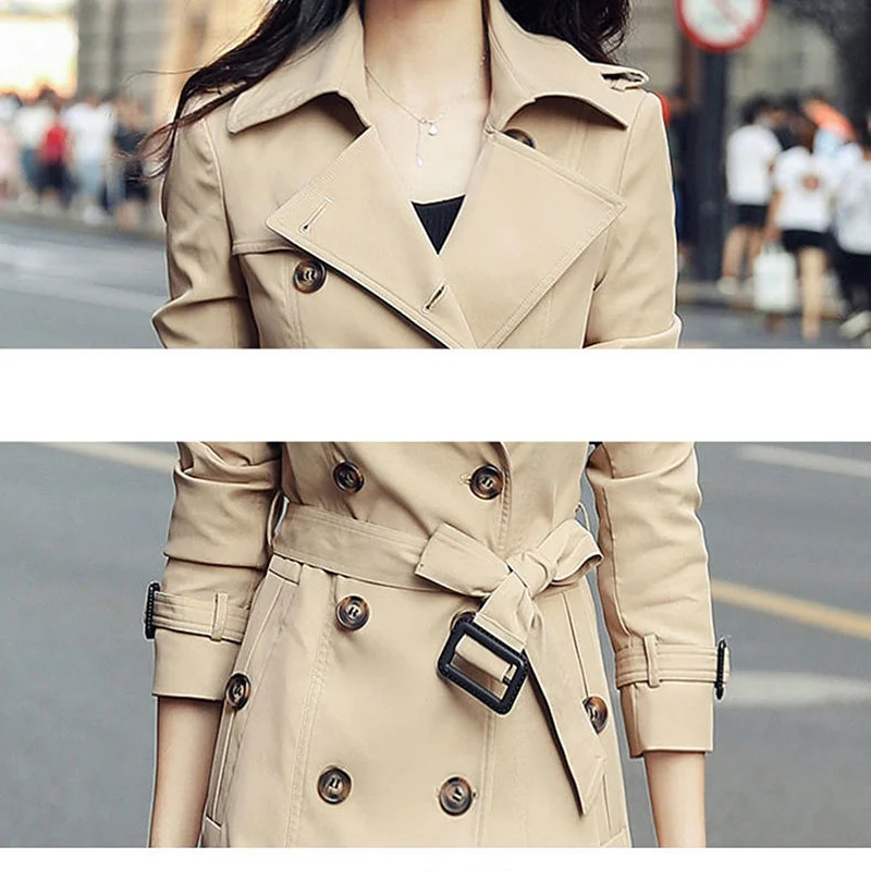 Женский двубортный Тренч с поясом элегантная винтажная однотонная ветровка