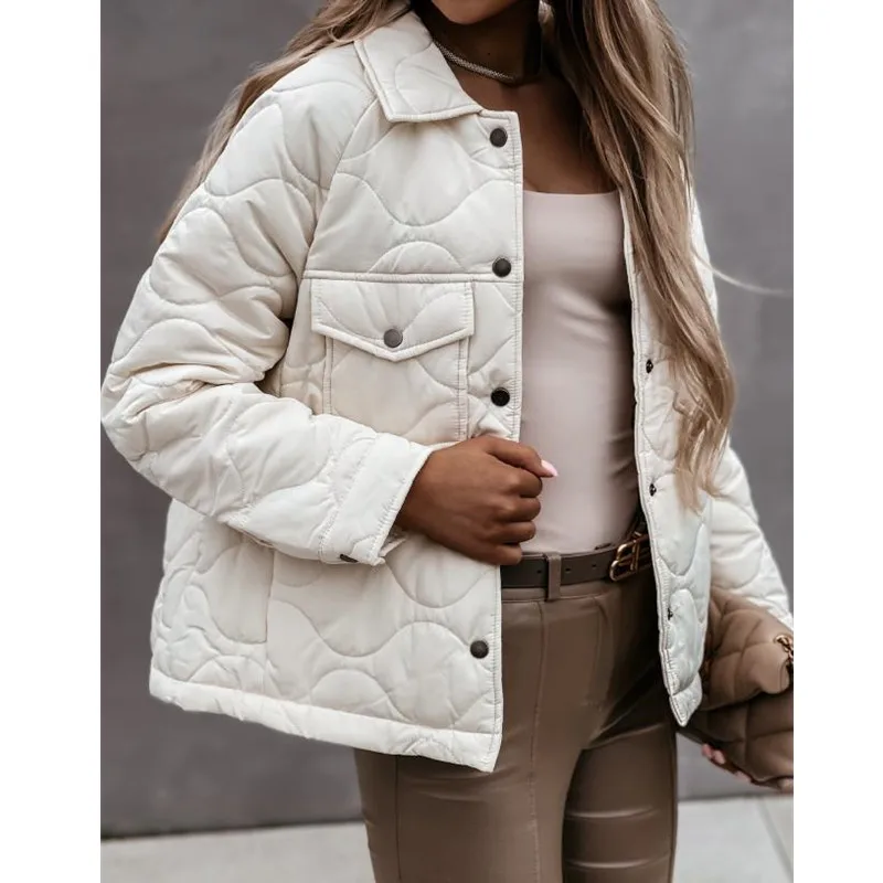 

Элегантная хлопковая куртка с отложным воротником, винтажная однотонная уличная одежда большого размера с длинным рукавом, теплое клетчат...