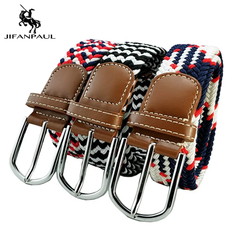 

JIFANPAUL Кожаный Плетеный ремень из плотной ткани растягивающаяся цепочка косичка, Мужская эластичная талия ремень черный из плотной ткани же...
