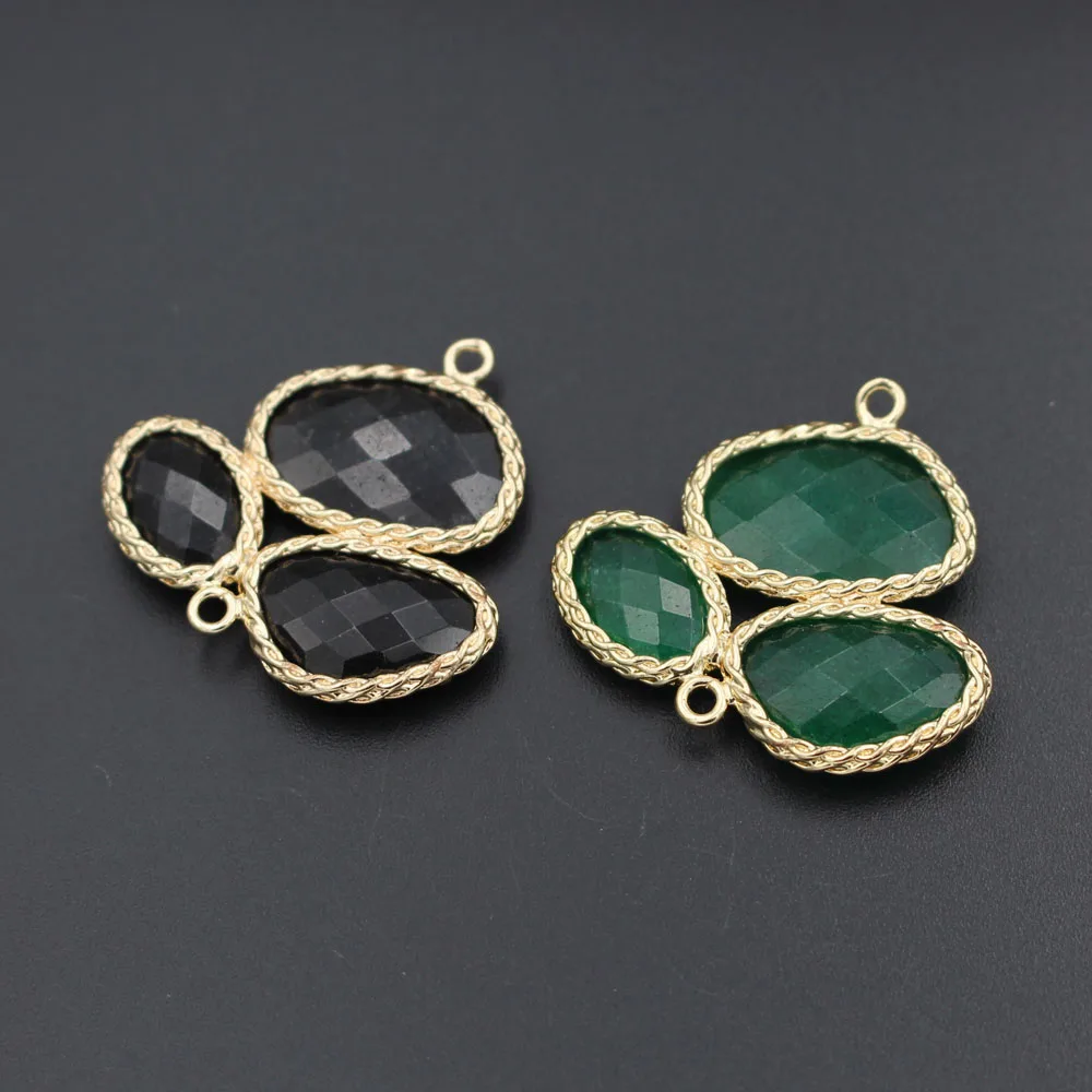 

6pcs Triple Stones Connectors Green Jade Black Agate Charms Pendant for Women Jewelry Making DIY Earrings Necklace Bracelet