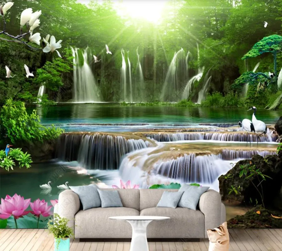 

Papel de parede Flowing Water Makes Wealth Fumantang 3d wallpaper mural,iving room tv wall bedroom wall papers home decor