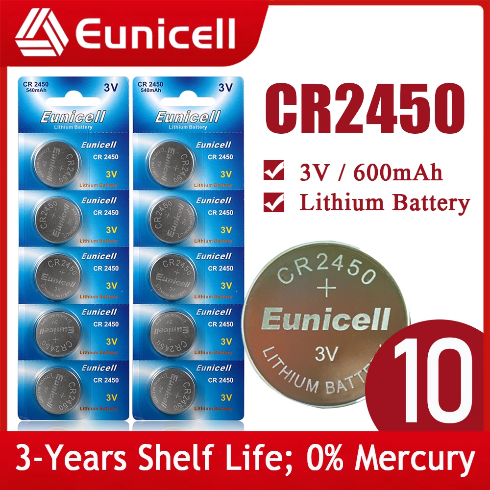 Eunicell 10 шт. CR2450 3 в часы батарея KCR2450 5029LC LM2450 DL2450 ECR2450 BR2450 CR 2450 600 мАч литиевые