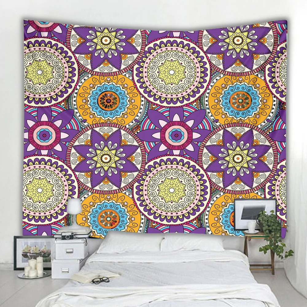 Белый черный гобелен с изображением Солнца и Луны мандалы настенный подвесной в