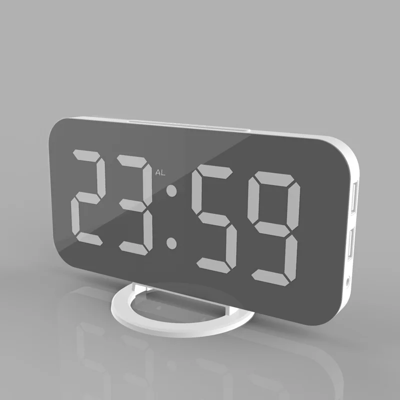 

Digital Alarm Clock Night Light 6.5inch LED Display Electric Clock Snooze Mirror Surface USB Charge AUG889