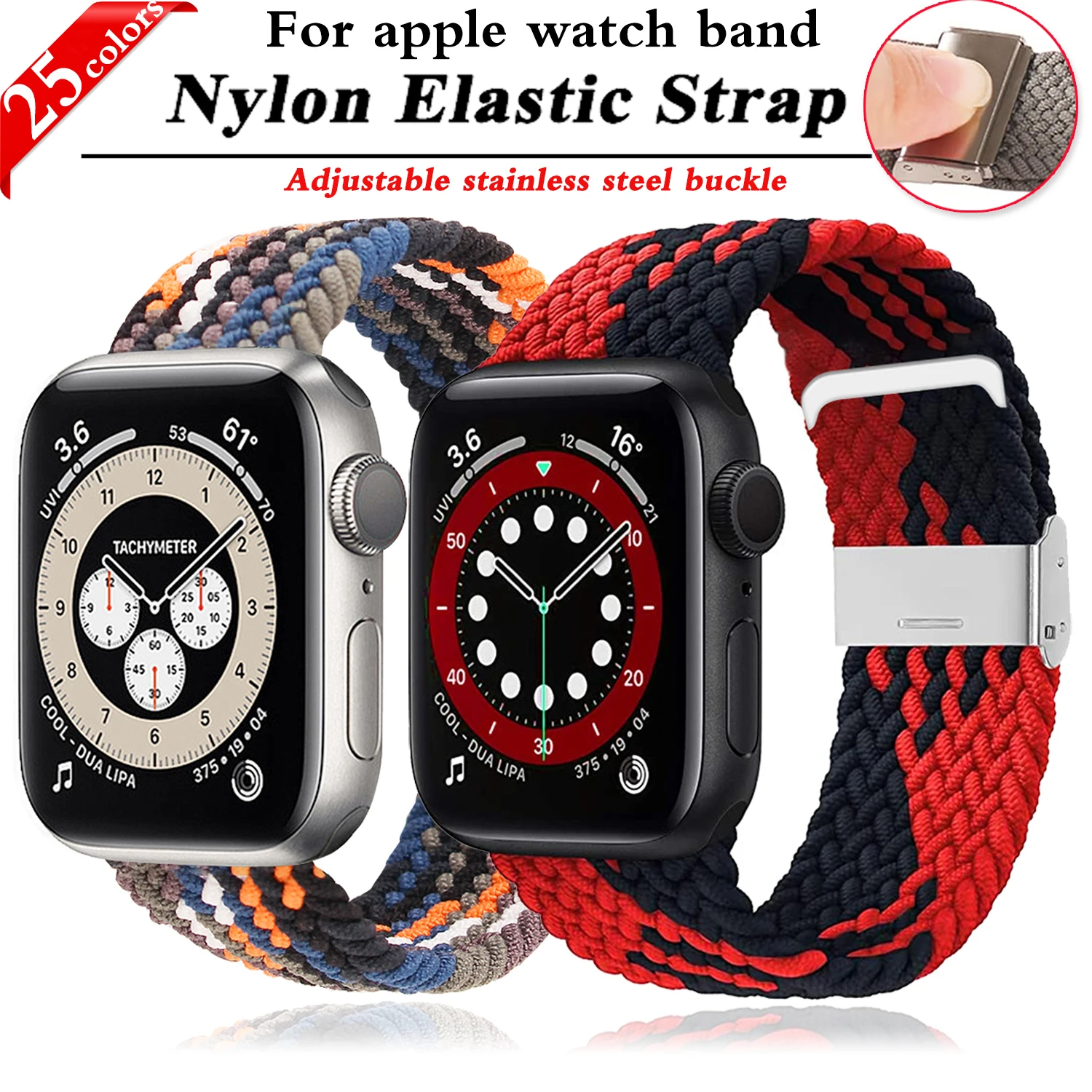 

Ремешок нейлоновый для Apple Watch Band 44 мм 40 мм 38 мм 42 мм, регулируемый плетеный соло-браслет, эластичный для IWatch Series 6 SE 5 4 3, 2021