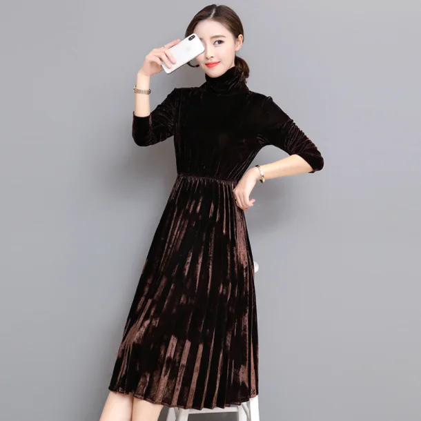 5XL женское зеленое черное бархатное платье зимнее с высоким воротом винтажное