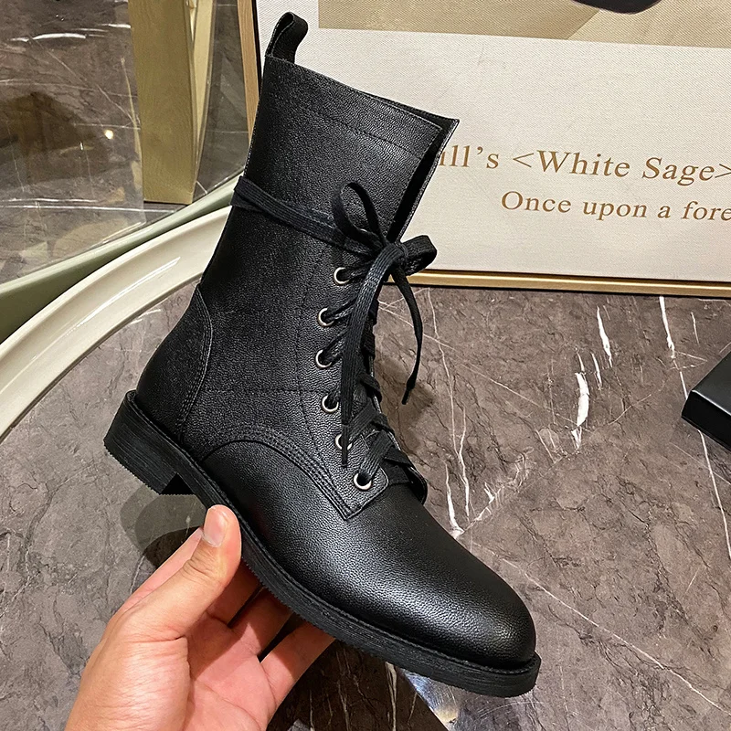 

SKLFGXZY/Новые Стильные черные сапоги для верховой езды женские ботинки из натуральной кожи женские ботинки на шнуровке женская обувь из волов...