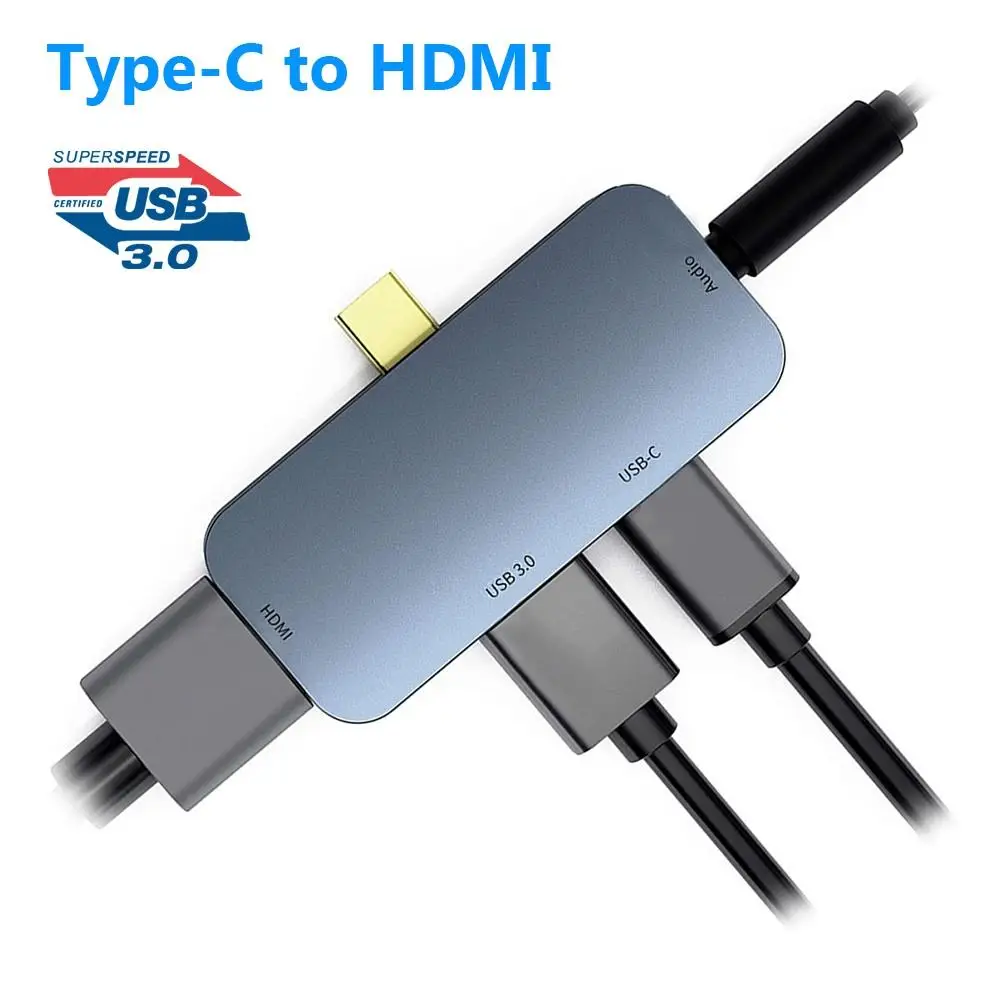 Многофункциональный и удобный 4 в 1 Тип C USB до 4K HDMI 60 Вт PD 3 0 5 мм AUX Hub адаптер для