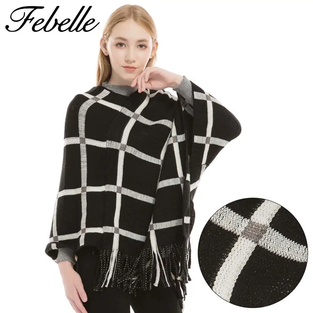 Febelle женская имитация кашемира теплый хедж плащ большого размера клетчатый