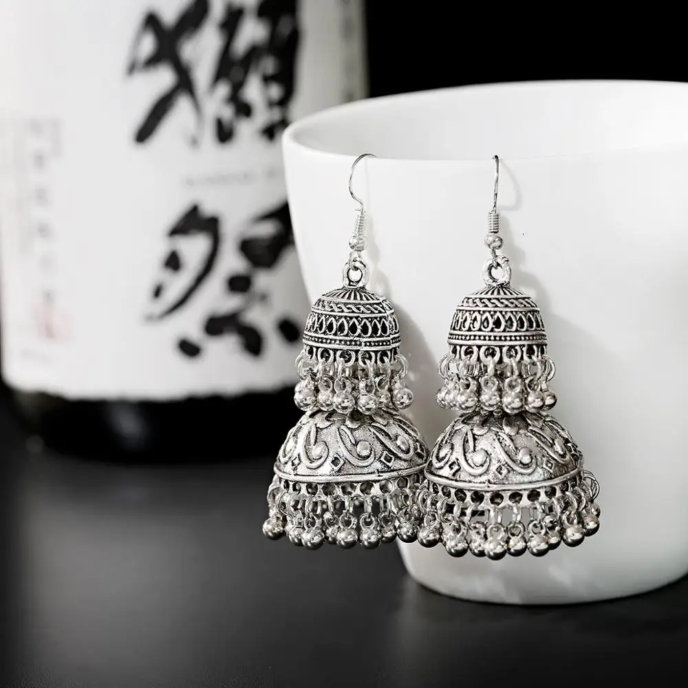 

Ethnic Retro Style Double Silver Colour Bird Cage Pendant Long Earrings Alloy Copper Beads Tassel Earrings 2023 Jewelry