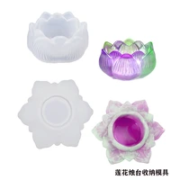 2021 new diy crystal epoxy swing table mould hexagonal three dimensional lotus candle holder storage box resin silicone mould