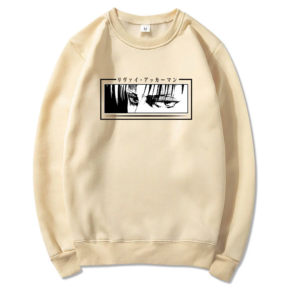 

2021 Kawaii Men Hip-hop Clothing Hoodeds Women Loose Crewneck Pullover Anime Attack on Titan Levi Ackerman Eyes Print Sweatshirt