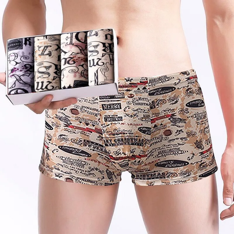 4pcs Color Printed Letters Flag Shorts Breathable Seamless Underpants Sexy Boxer Ventilate Comfortable Short For Man Underwear - купить по