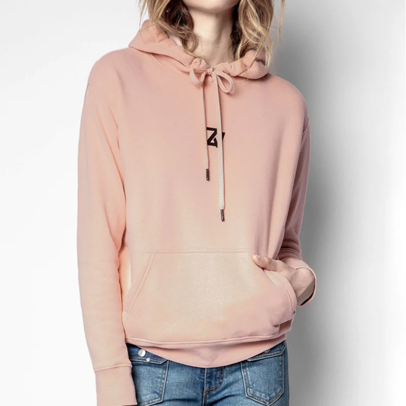 

Back Letters Print Women Hoodies 2021 Early Spring Long Sleeve Inside Fleece Cotton Hooded Sweatshir Female Pullover Tops