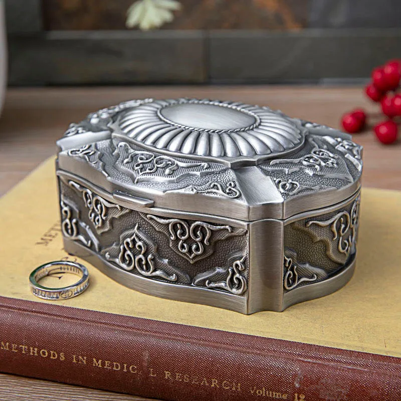 

creative European Metal Jewelry Box Retro elegant storage box high-grade exquisite household desktop treasure jewelry box casket