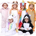 Кигуруми, детская зимняя Пижама, Детские пижамные комплекты с единорогом, пандой, комбинезоны с единорогом для маленьких девочек и мальчиков 4, 6, 8, 10, 12 лет
