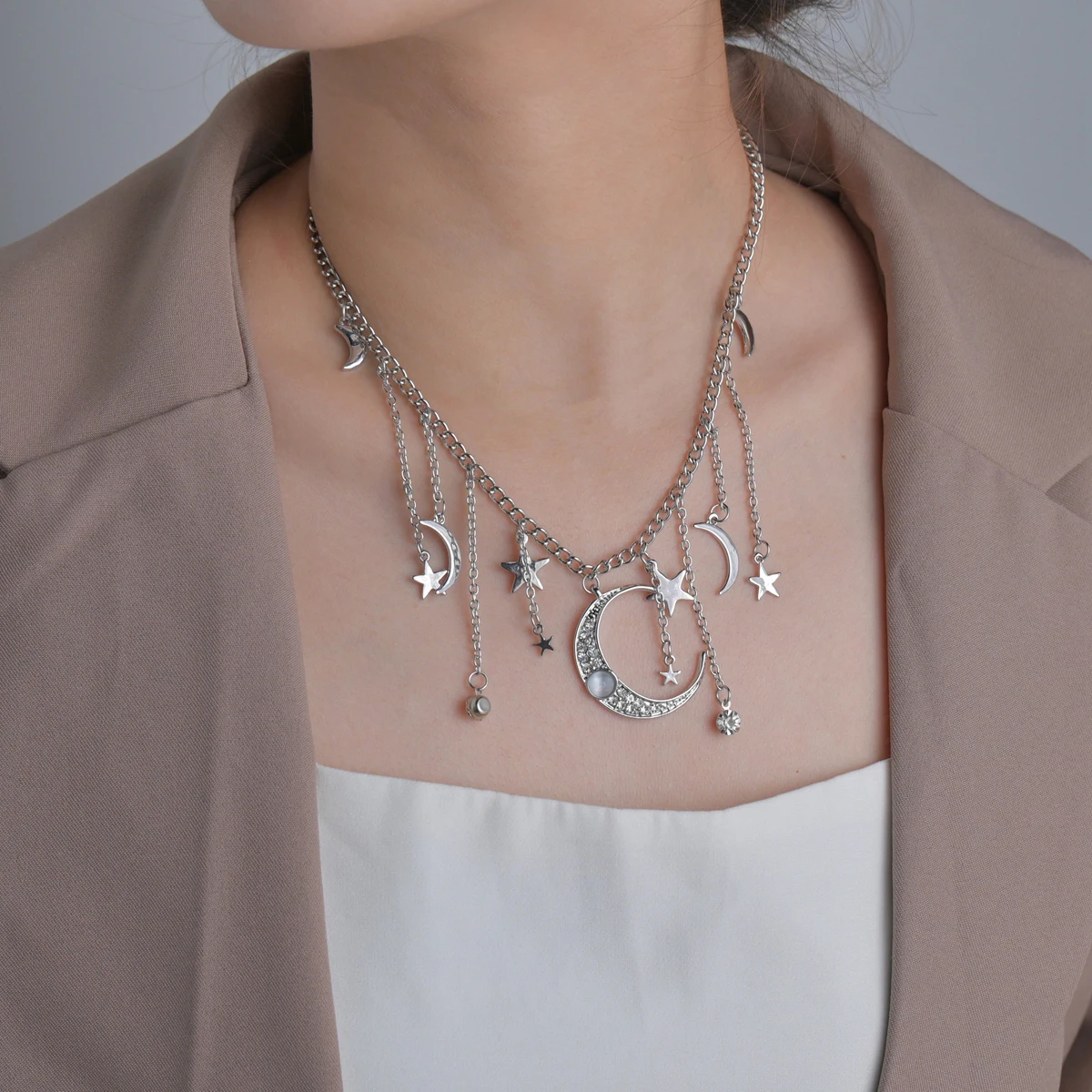 

Acheerup Charm Necklaces Star Moon Pendant Link Choker Chain Necklace for Women Kpop Jewelry Party Friends Gifts Freeshipping