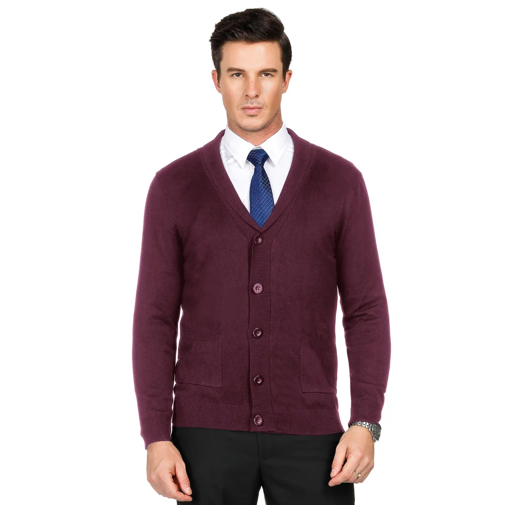 PJ Мужской длинный рукав шаль воротник пуговица планка трикотаж вязаный кардиган
