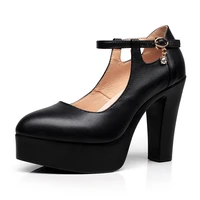 big size 33 43 block heel genuine leather shoes for women 2022 spring high heels pumps womens platform shoes black work shoe