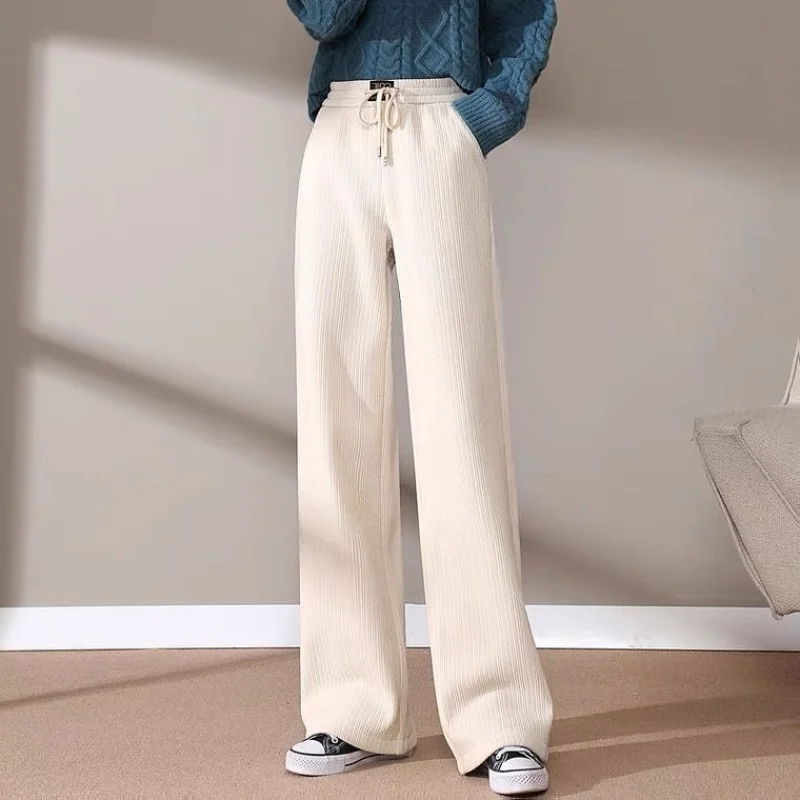 

2022 Autumn Woman High Waist Wide Leg Pants Female Vintage Loose Straight Trouser Without Belt Ladies Casual Elegant Bottom Q227