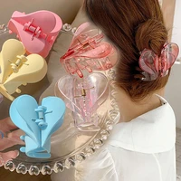 frosted love catch clip ins style back head plate hairpin new small transparent candy color shark clip hair clamps crab gift