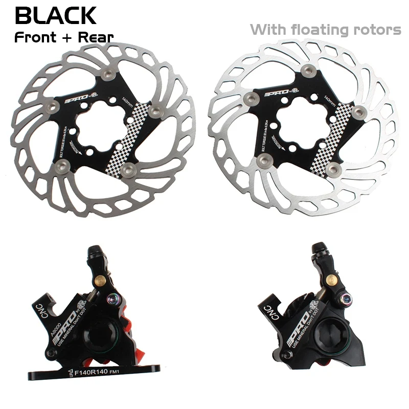 Black - 140mm Rotors PRO 140 мм плавающие тормозные роторы CNC дорожный велосипед из сплава масляный диск Тормозной суппорт линия Тяговая Гидравлический дисковый тормоз дорожный велосипед - Цвет: Black - 140mm Rotors