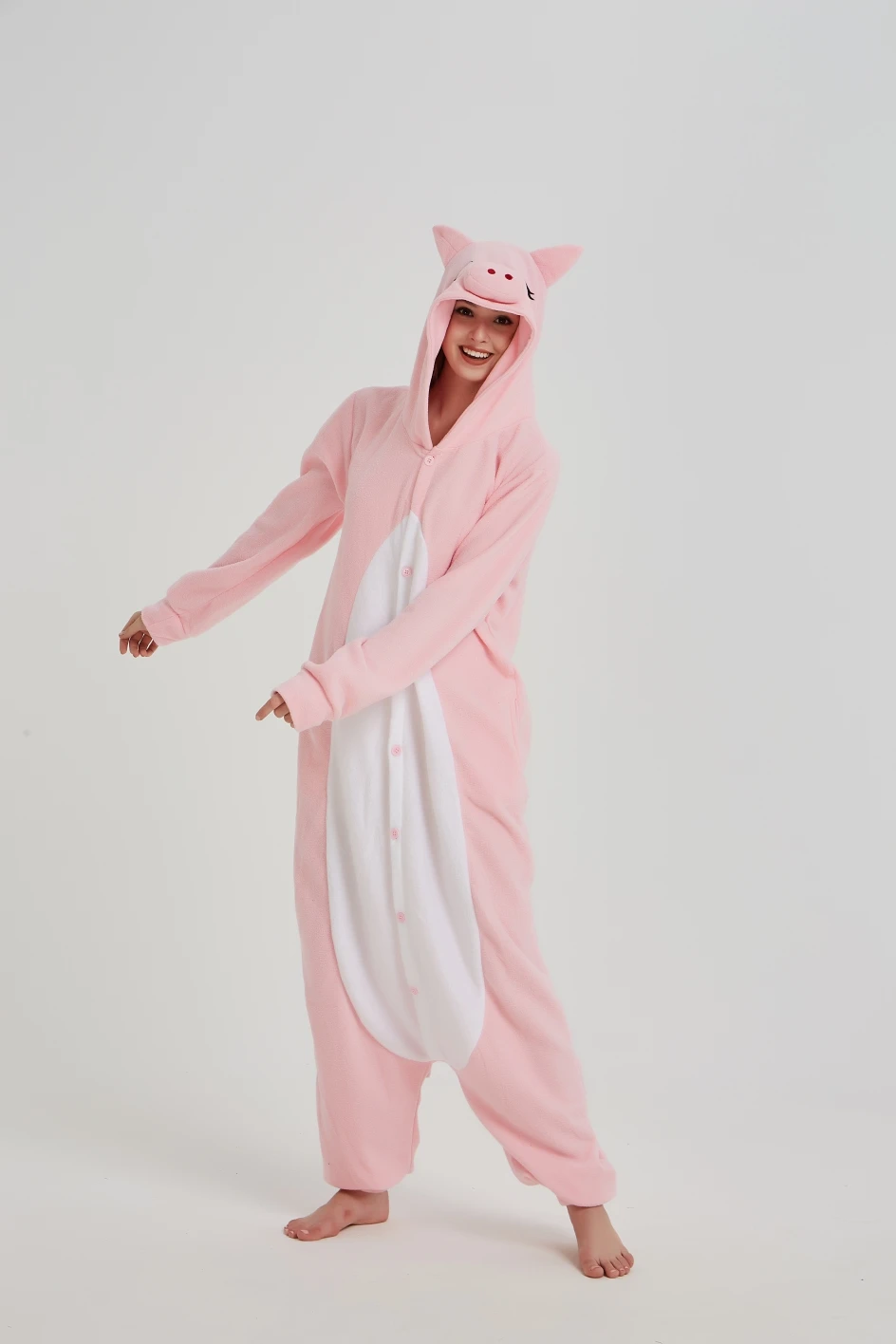 Комбинезон флисовый унисекс пижама в виде свиньи для взрослых зимний пижамный