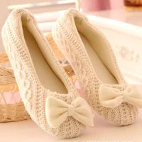 korean style bow knot women shoes non slip floor woolen warm comfortable female girls home slippers for winter yoga shoes