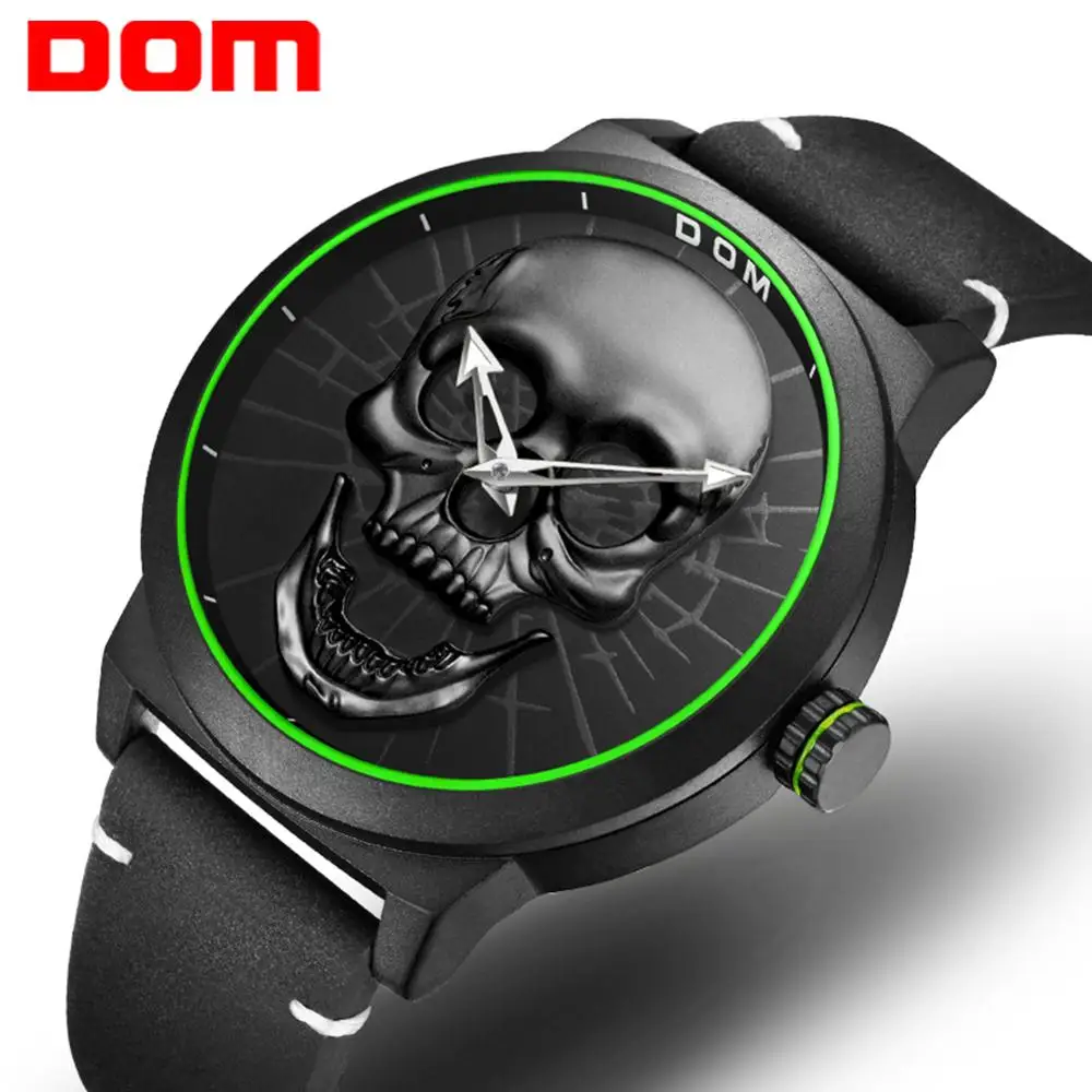 Мужские часы DOM Cool Bone роскошные брендовые креативные черные мужские с черепом