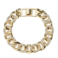 men hip hop 14mm round cuban miami chain bracelet half cz paved bling iced out cuban link chain bangle bracelets rock jewelry