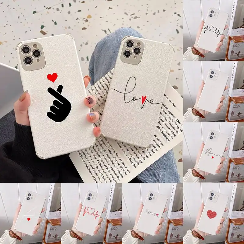 

Couples Love Heart Lovers Phone Case Lambskin Leather For iphone 12 11 8 7 6 XR X XS PLUS MINI PLUS PRO MAX Shockproof Shell