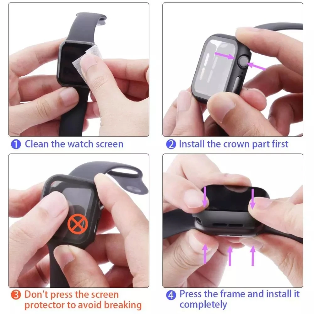 Glass+case For Apple Watch 38mm 40mm 42mm 44mm Built in tempered glass protective shell For iWatch 6 SE 5 4 3 Screen saver case