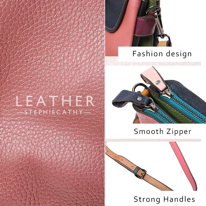 SC Женская винтажная цветная кожаная Лоскутная сумка-мессенджер брендовый