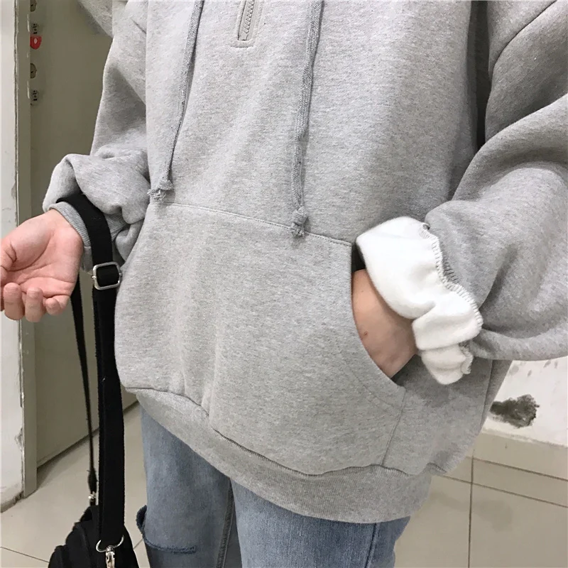 

Hoodies Women Hooded Plus Velvet Letter Printed Loose Pockets Womens Hoodie Korean Style Harajuku All Match Chic Trendy Leisure
