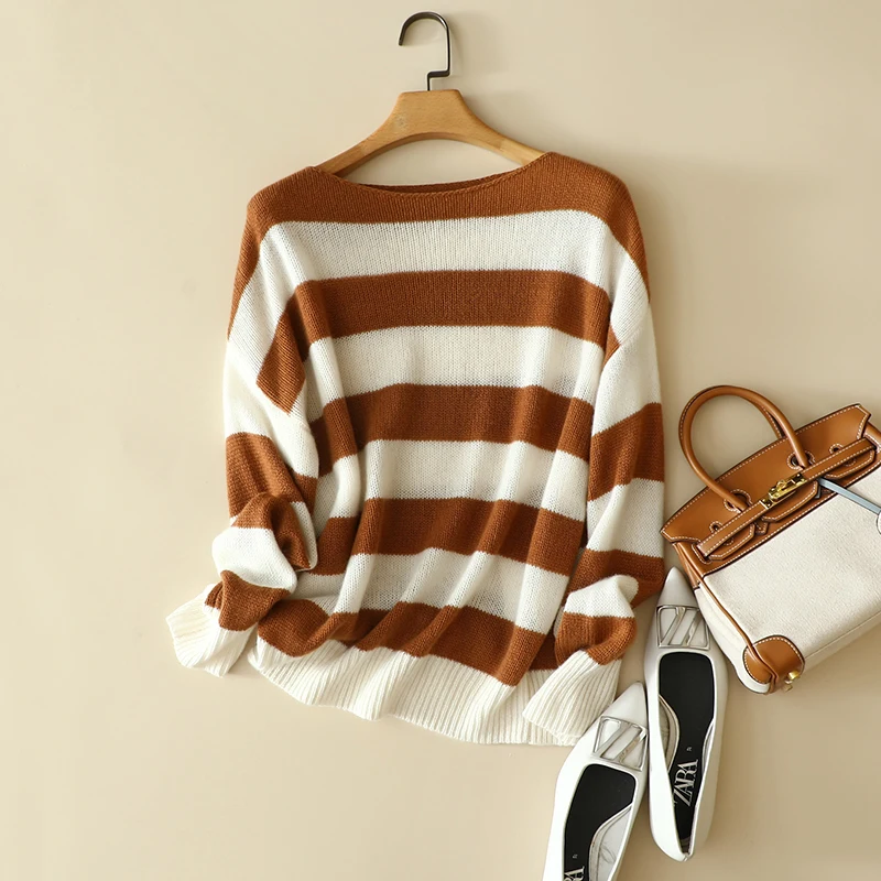 

100% кашемировый свитер, Женский Повседневный стиль, 2 цвета, Свободный пуловер в стиле пэчворк, свитшот с V-образным вырезом и длинными рукава...