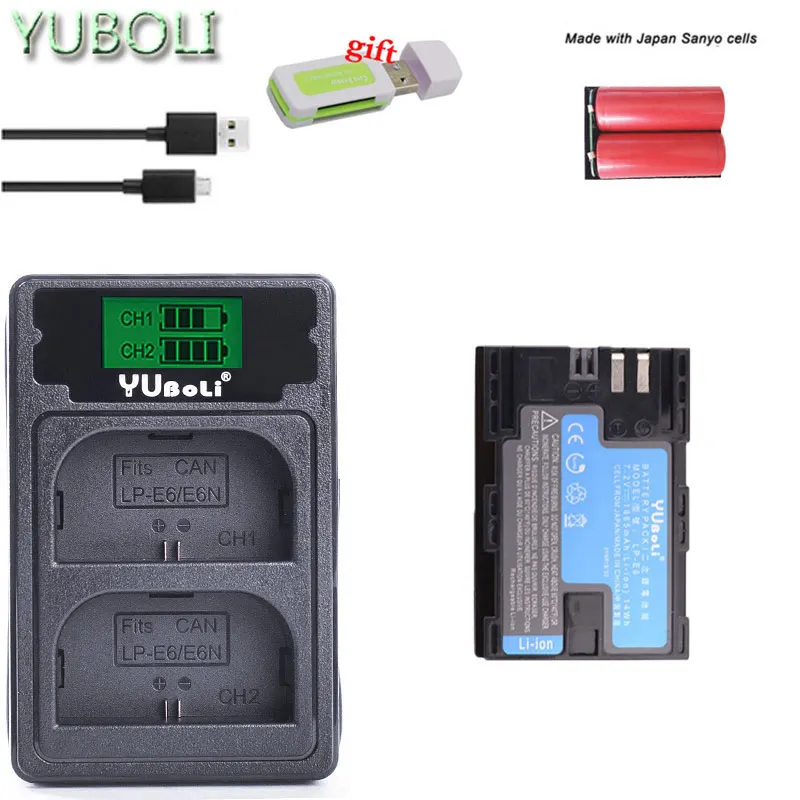 chagrer and 1battery Bateria LPE6 LP-E6 LP E6 LP E6N батарея Япония ячейки+ двойное зарядное устройство для Canon LP-E6, LP-E6N, EOS 80D, 6D, 7D, 70D, 60D, 5Ds, 5D Mark - Цвет: chagrer and 1battery